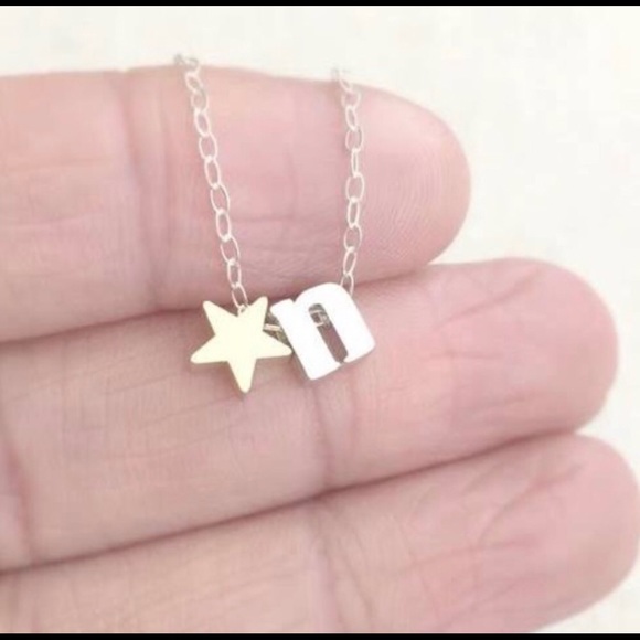 CUSTOM LOWERCASE INITIAL PENDANT W/ STAR NECKLACE - GOLDTONE CHAIN - Picture 3 of 3